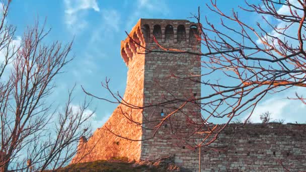 Temps Écoulé Château Médiéval Sur Colline Assise Province Ombrie Italie — Video