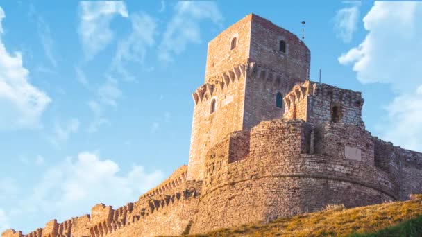 Средневековый Замок Холме Ассизи Провинция Умбрия Италия Каменные Кирпичи Башня — стоковое видео