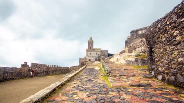 Lapso Tempo Portovenere Porto Venere Ligúria Itália Vista Panorâmica Igreja — Vídeo de Stock