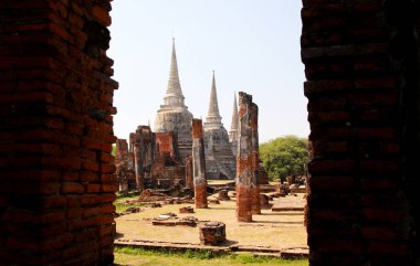 UNESCO 'nun dünya mirası. Ayutthaya Tarih Parkı 'ndaki antik arkeolojik alan, Ayutthaya' daki arkeolojik alanlar, antik ve güzel. Ayutthaya Eyaleti, Tayland.