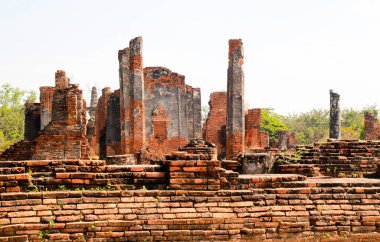 UNESCO 'nun dünya mirası. Ayutthaya Tarih Parkı 'ndaki antik arkeolojik alan, Ayutthaya' daki arkeolojik alanlar, antik ve güzel. Ayutthaya Eyaleti, Tayland.