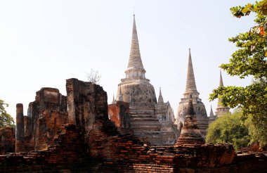 UNESCO 'nun dünya mirası. Ayutthaya Tarih Parkı 'ndaki antik arkeolojik alan, Ayutthaya' daki arkeolojik alanlar, antik ve güzel. Ayutthaya Eyaleti, Tayland.