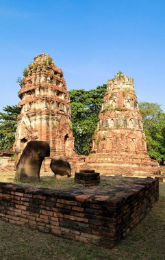 UNESCO 'nun dünya mirası. Ayutthaya Tarih Parkı 'ndaki antik arkeolojik alan, Ayutthaya' daki arkeolojik alanlar, antik ve güzel. Ayutthaya Eyaleti, Tayland.