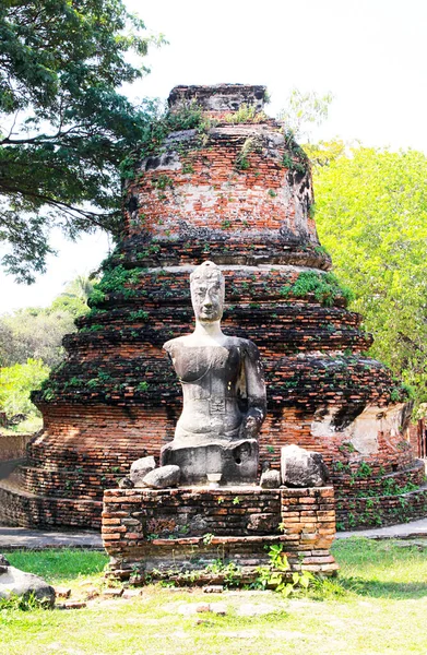 Buddha Szobor Régészeti Lelőhely Ayutthaya Romok Unesco Világörökség Ősi Régészeti — Stock Fotó