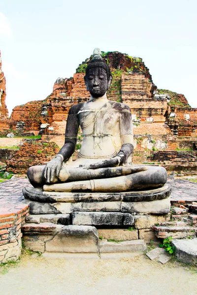 Buddha Szobor Régészeti Lelőhely Ayutthaya Romok Unesco Világörökség Ősi Régészeti — Stock Fotó