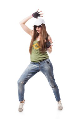 Modern hip-hop dance girl standing on white clipart