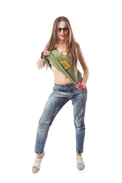 Moderní hip-hop tanec dívka ukazuje jí z břicha — Stock fotografie