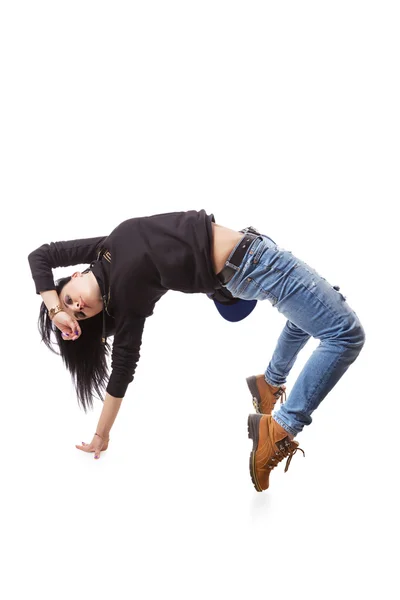 Moderno hip-hop dança menina ponte pose no fundo isolado — Fotografia de Stock