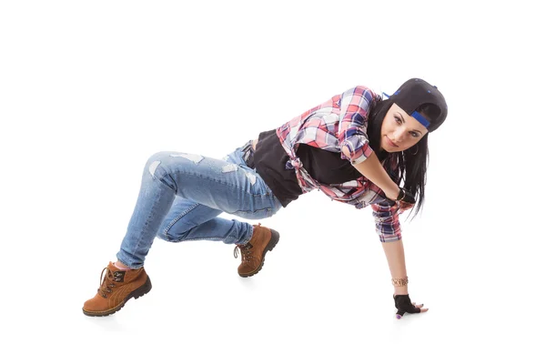 Modern hip-hop dance girl pose on isolated background — Stock Photo, Image
