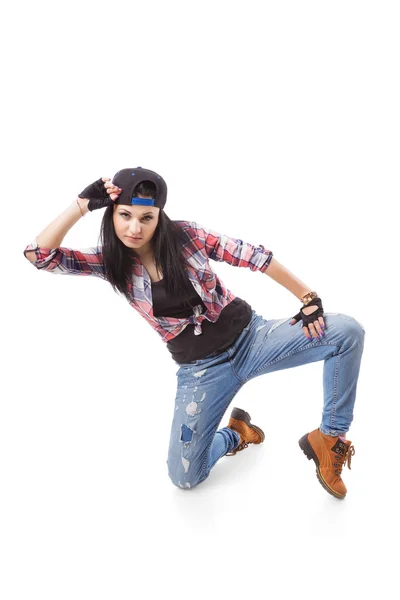 Modern hip-hop dance girl pose on isolated background — Stock Photo, Image