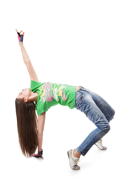 现代的嘻哈舞蹈女孩在桥的姿势 — 图库照片