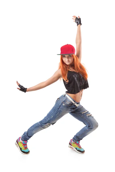 Сучасна хіп-хоп дівчина стоїть на ізольованому фоні — стокове фото