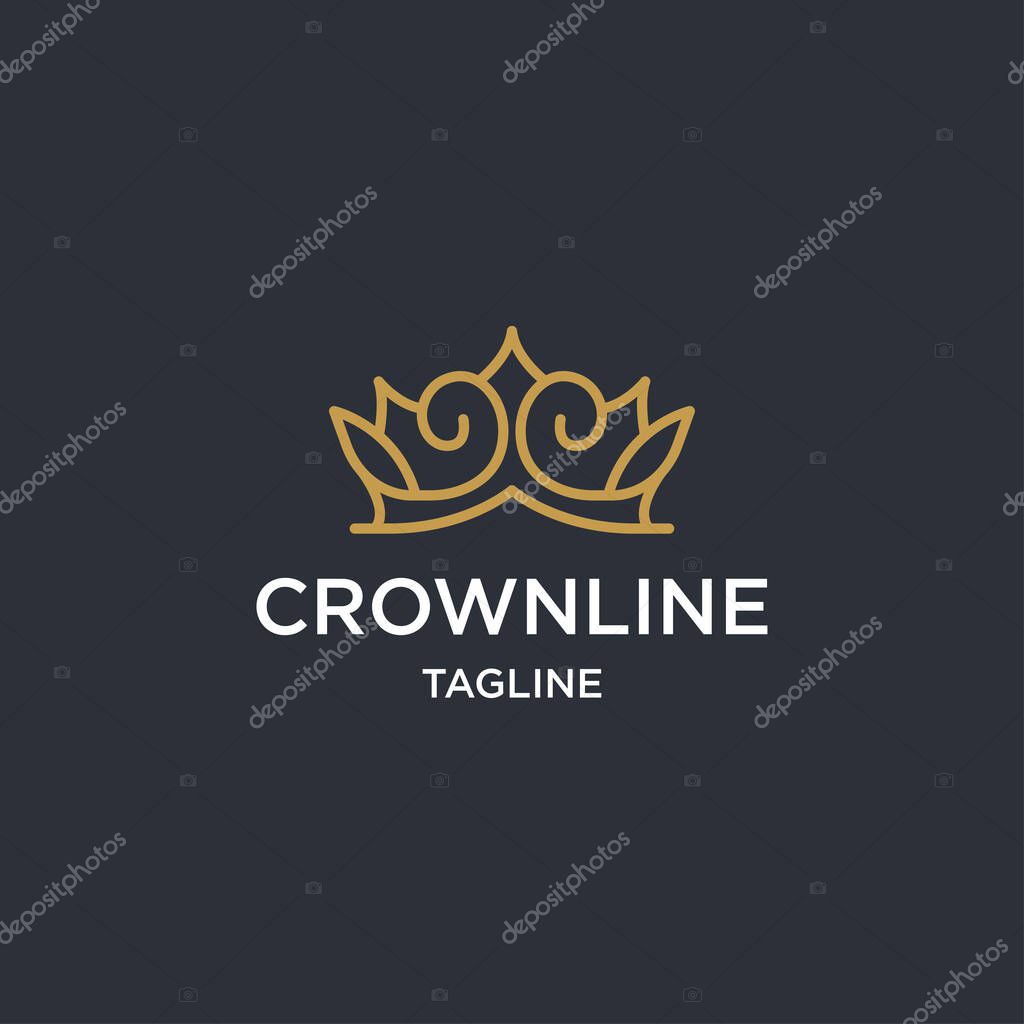 Golden crown line logo template - vector