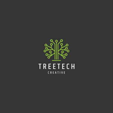 Ağaç teknolojisi logosu. Düz stil ağaç teknolojisi logosu tasarımı