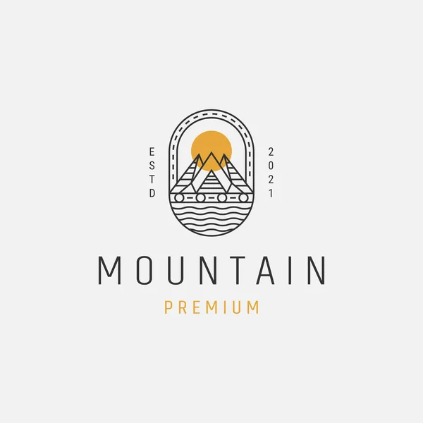 Hipster Vintage Montanha Rio Para Projeto Logotipo Emblema Monolina Aventura — Vetor de Stock