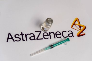 AstraZeneca COVID-19 şırıngalı aşı, tıp, sağlık ve bilim konsepti