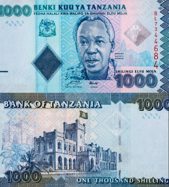 First President of Tanzania - Julius Kambarage Nyerere (1922-1999). Portrait from Tanzania 1000 Shillings 2010 Banknotes. clipart