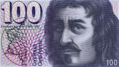 Portrait of architect Francesco Borromini (1599-1667)  from Switzerland 100 franken 1975-1993 Banknotes. clipart