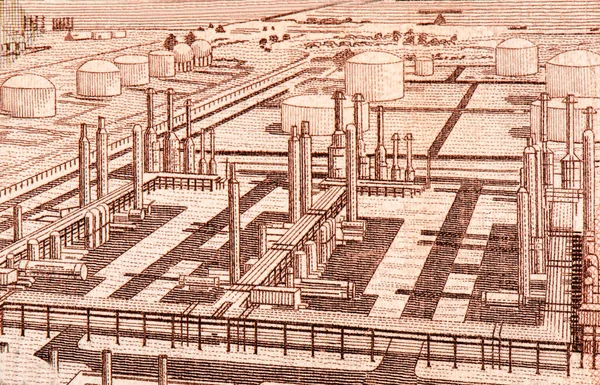 Refinería Petróleo Motivos Los Patrones Nacionales Kuwaitíes Retrato Kuwait Dinar —  Fotos de Stock