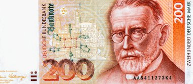 Paul Ehrlich, tarihi Frankfurt binaları, Arsphenamine formülü. Almanya 'dan Portre 200 Alman Mark 1989 Banknotları.