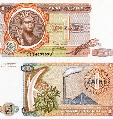 Mobutu Sese Seko, Zaire 1 Zaires 1972 Banknotları Portresi.