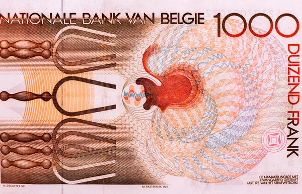 Stämgafflar Ljudvågor Och Inneröra Porträtt Från Belgien 1000 Franc 1980 — Stockfoto