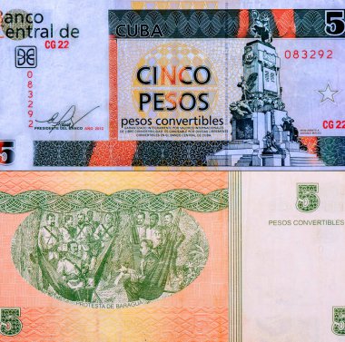 Antonio Maceo anıtı (1845 - 1896) Havana 'da. Küba 'dan Portre 5 Pesos Dönüştürülebilir 2006 Banknotları.