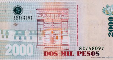 Casa de Moneda binası, Santa Fe de Bogota 'nın en eski binalarından biri, Banco de la Republica' nın nümismatik koleksiyonunun saklandığı yer. Kolombiya 'dan Portre 2000 Pesos 2006 Banknotları.