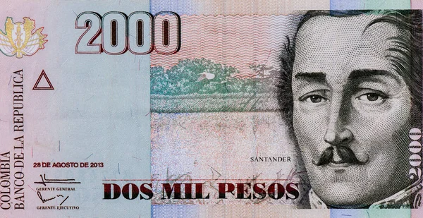 フランシスコ ポーラ サンタンデール将軍 1792年 1840年 コロンビア肖像画2000ペソ2006年紙幣 — ストック写真