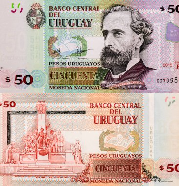Jose Pedro Varela (1845 - 1879). Uruguay 'dan Portre 50 Pesos Uruguayos 2003 Banknotları.