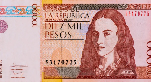 Colombia 10000 Pesos 2001 Banconote — Foto Stock