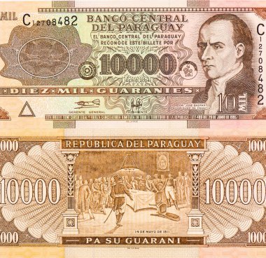 Dr. Jose Gaspar Rodriguez de Francia, Paraguay 'dan Portre 10000 Guaranies 2004 Banknotes.