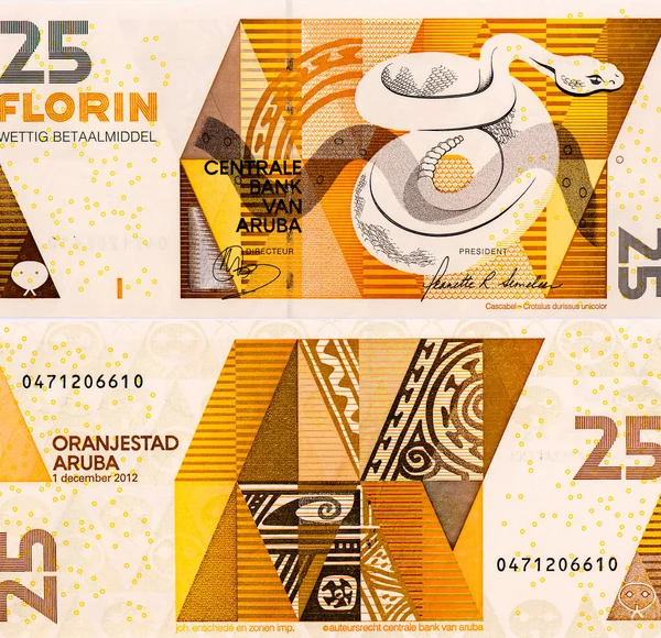 Rattlesnake Portrait Aruba Florin 1993 Banknotes — 스톡 사진