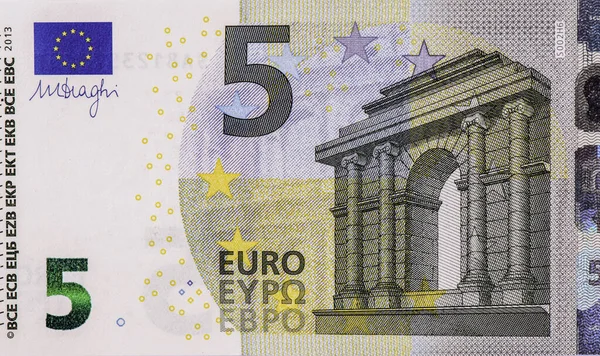 古典建筑 欧洲联盟5欧元2013年钞票的肖像 — 图库照片