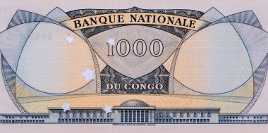 Kongo Demokratik Cumhuriyeti 'nden Portre. 1000 Frank 1964 Banknotlar..