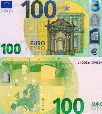 Avrupa Birliği 'nden Barok ve rokoko Portresi. 100 Euro 2019 Banknotlar.