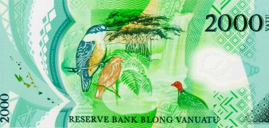 Kuşlar, ağaçlar, Vanuatu 2000 Vatu 'dan Portre, 2014 Polymer Banknotları.