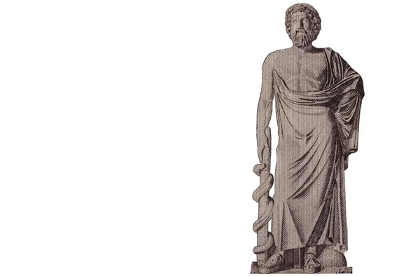 Yunan Tanrısı Asklepios Asclepius Mermer Heykeli Yunan Bin Drahmi 1995 — Stok fotoğraf