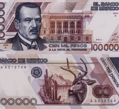 General Plutarco Elias Calles. Meksika 'dan 100.000 peso 1988 Banknotları.