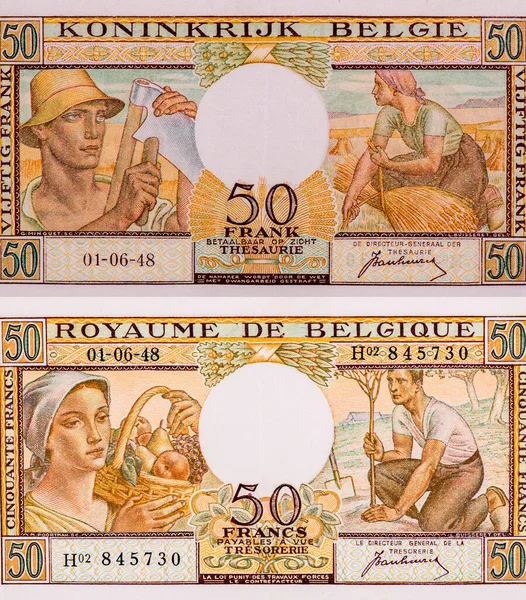 Farmer Kaszával Kévével Portré Belgiumból Frank 1948 1956 Bankjegyek — Stock Fotó
