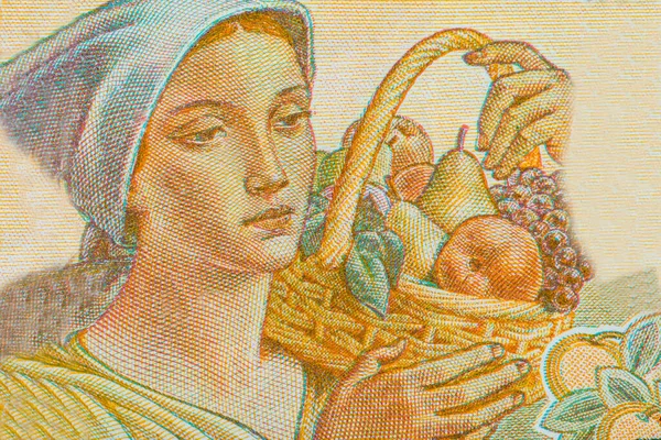 Meyveli çiftçi kadın, Belçika Portresi 50 frank 1948-1956 Banknotları.