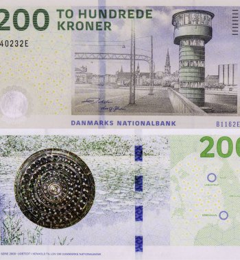 Knippelsbro ve onun kontrol kulelerinden biri, Kopenhag 'daki Zealand ve Slotsholmen adalarını birbirine bağlayan basküle bir köprü. Danimarka 200 Kroner 2009 Banknotları Portresi