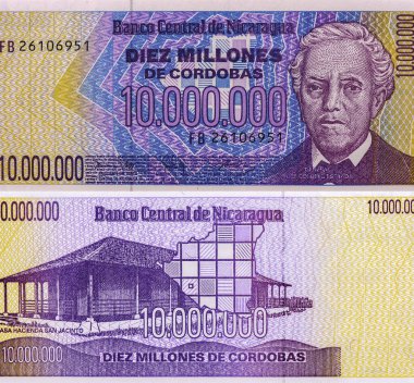 General Jose Dolores Estrada, Nikaragua 'dan Portre 10 Milyon Cordobas 1990 Banknotlar