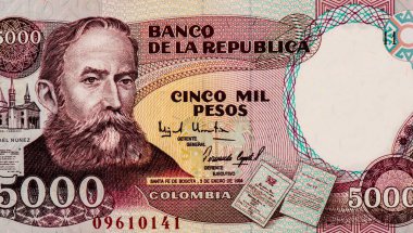 Rafael Nunez Moledo, Kolombiya Portresi 5000 peso 1990 Banknotları.