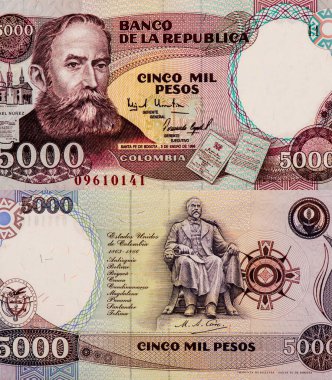 Rafael Nunez Moledo, Kolombiya Portresi 5000 peso 1990 Banknotları.