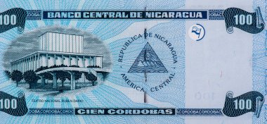 Managua 'daki Ruben Daro Ulusal Tiyatrosu. Nikaragua 'dan Portre 100 Cordobas 2006 Banknotları