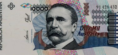 Carlos Pellegrini. Arjantin Başkanı, Arjantin Portresi 10000 Avustralya 1989-91 Banknotları.