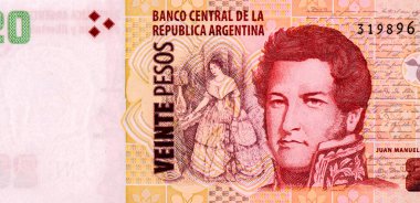 Juan Manuel de Rosas, Arjantin 'in 20 dolarlık banknotunun portresi üzerinde. Arjantin 'den portre 20 peso 1999 banknotları. Ordu subayı ve Arjantin Konfederasyon lideri.