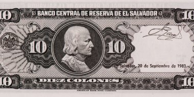 El Salvador 'dan Manuel Jose Arce Portresi 10 Colones 1983 Banknotes.