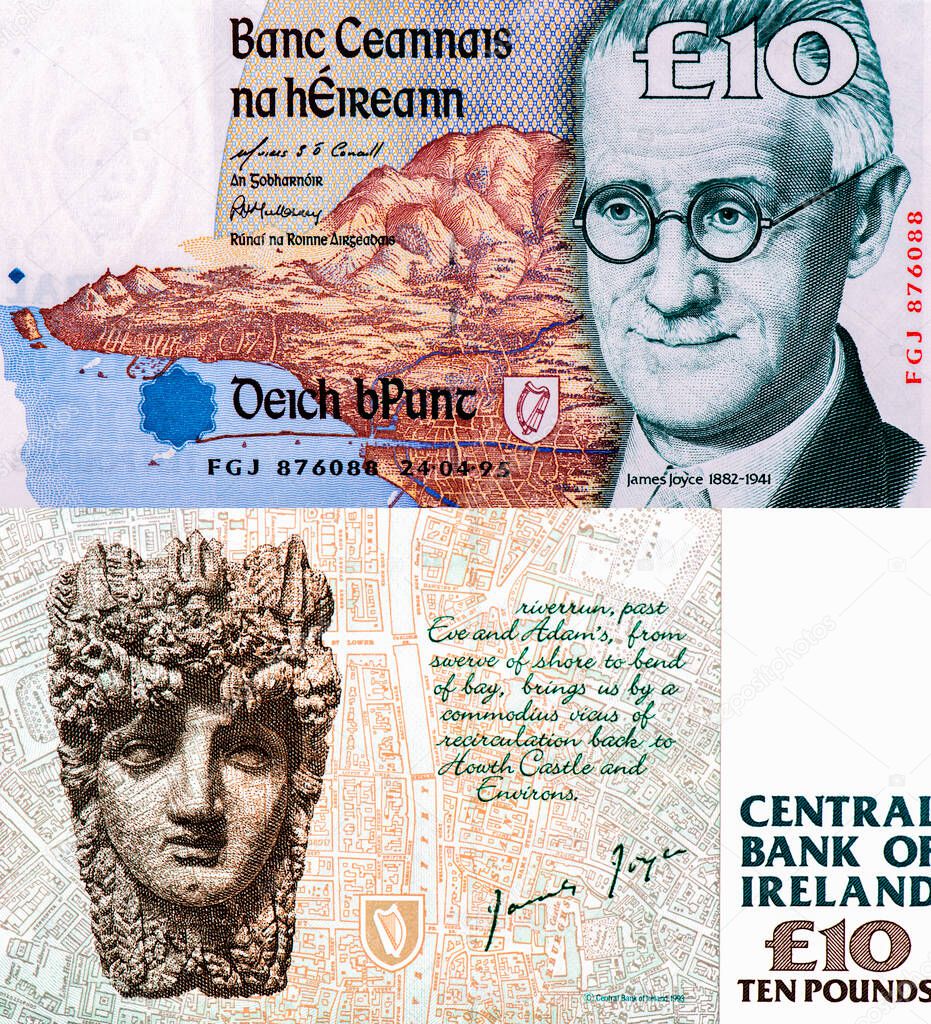 James Augustine Aloysius Joyce (2 February 1882 - 13 January 1941) was an Irish novelist and poet, Portrait from Ireland 10 Pound 1997 Banknotes.